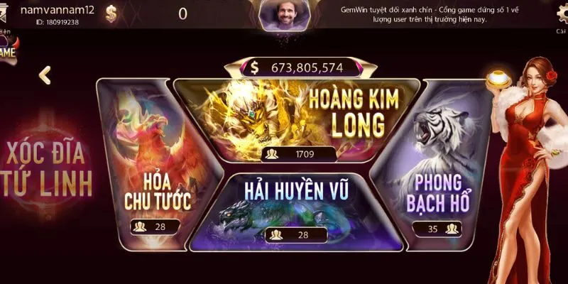 xóc đĩa tứ linh gemwin